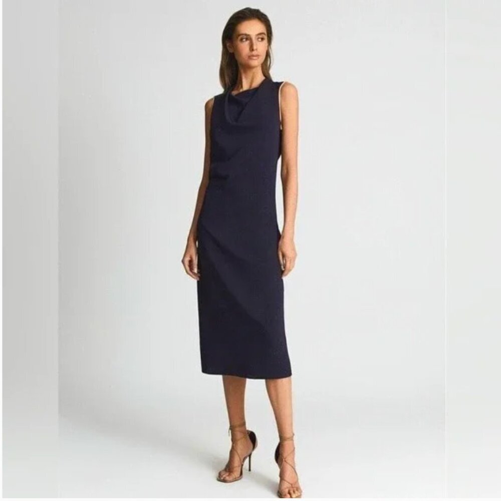 Reiss Gianna Bodycon Midi Dress in Navy Blue 0 NWT